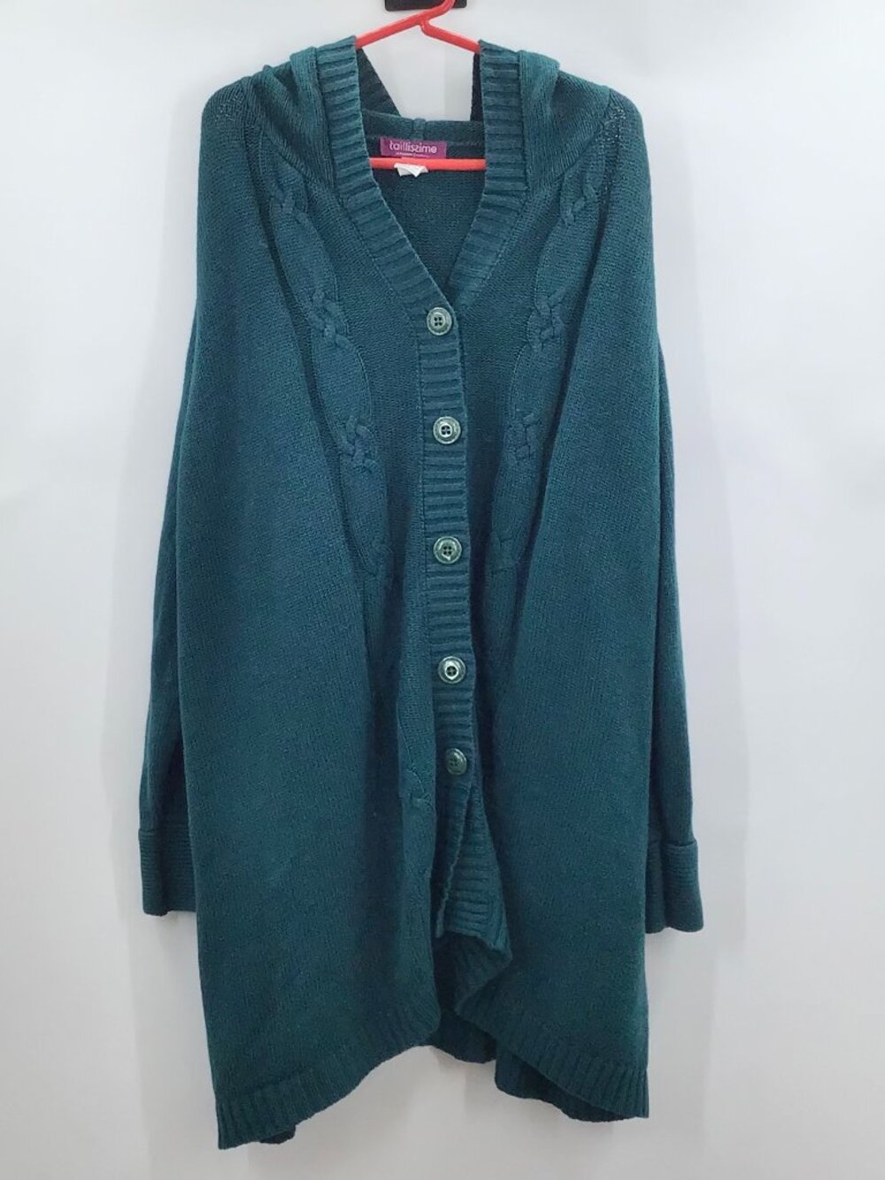 Taillissme Women's 4X Hooded Cardigan Sweater Cable Knit Dark Green Pockets L/S